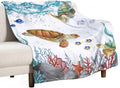 Sea Turtle Throw Blanket, Teal Blue Ocean Underwater Animal Starfish Fish by JanJCurt