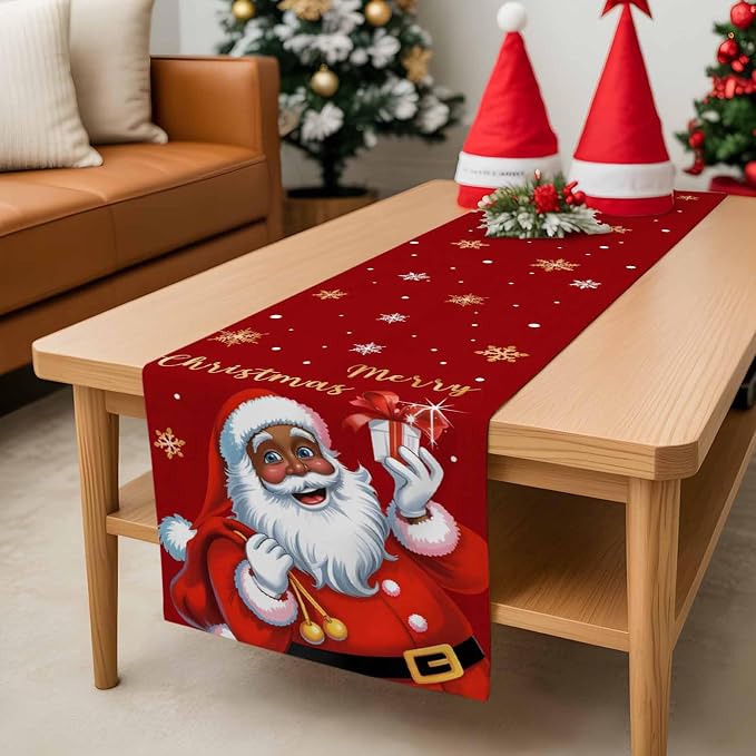 Black Santa Claus Table Runner, 13x90 Inch, Merry Christmas Table Runners Xmas - Image 8