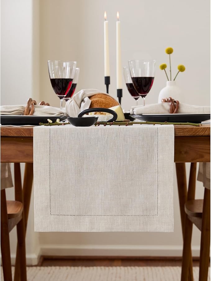 Solino Home Linen Hemstitch Table Runner 120 Inches Long by SolinoHome