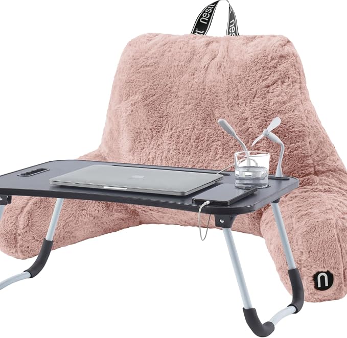 Nestl Fur Reading Pillow with Laptop Lap Desk, Stylish Back Pillow by Nestl