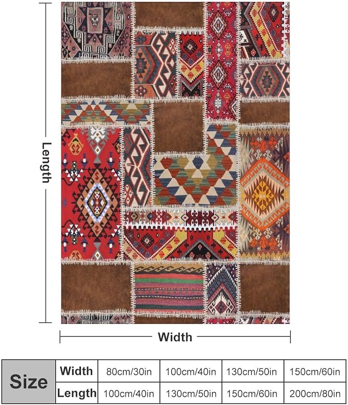 Southwest Aztec Throw Blanket, Native Bohemian Retro Patchwork Traditional - Image 2