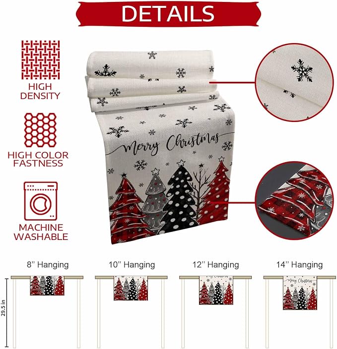 Christmas Tree Table Runner, 16x72 Inch, Merry Christmas Linen Table Runners - Image 5