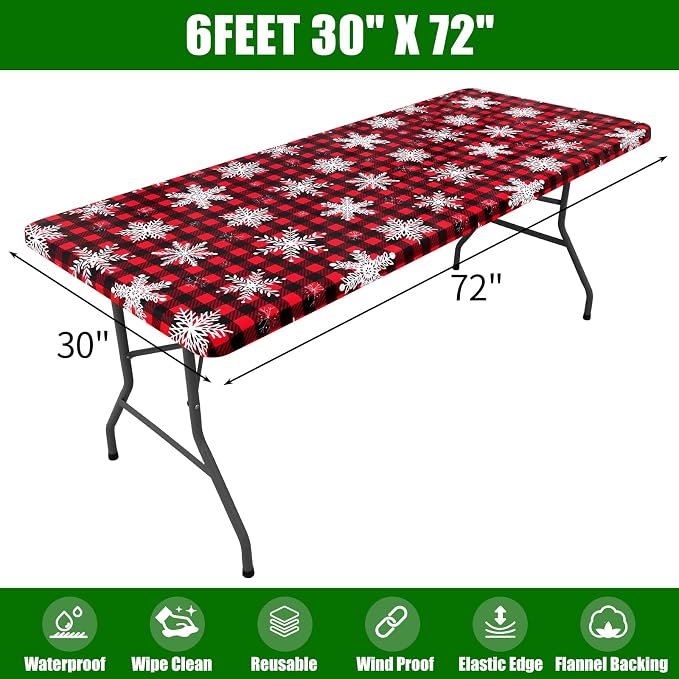 Smiry Plastic Christmas Tablecloth, Buffalo Plaid Waterproof Elastic Fitted - Image 7