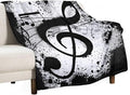 Music Blanket Black White Abstract Music Note Art Print Soft Cozy Lightweight by JADERYS