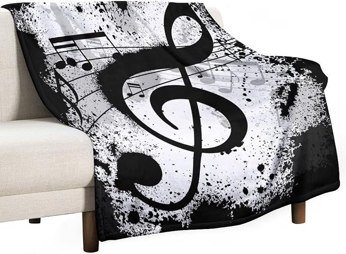 Music Blanket Black White Abstract Music Note Art Print Soft Cozy Lightweight by JADERYS