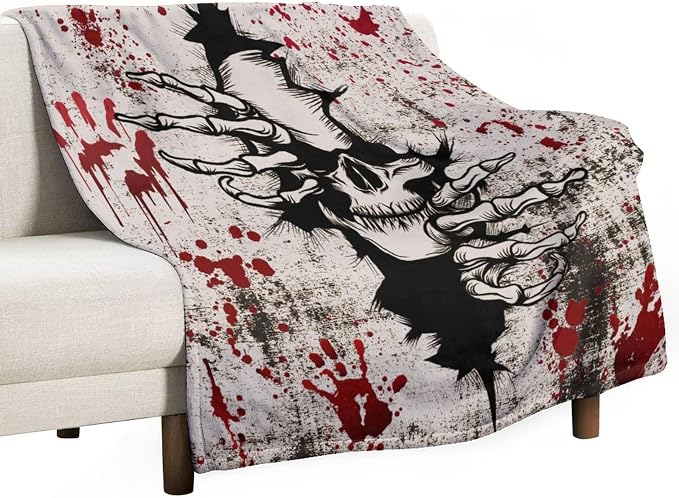 Horror Skull Throw Blanket, Halloween Day of The Dead Vintage Gothic Scary by JanJCurt