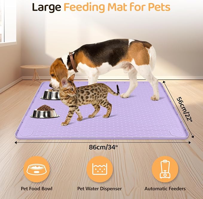 Dog Food Mat, Extra Large 34" x 22" Silicone Pet Feeding Mat - Image 2