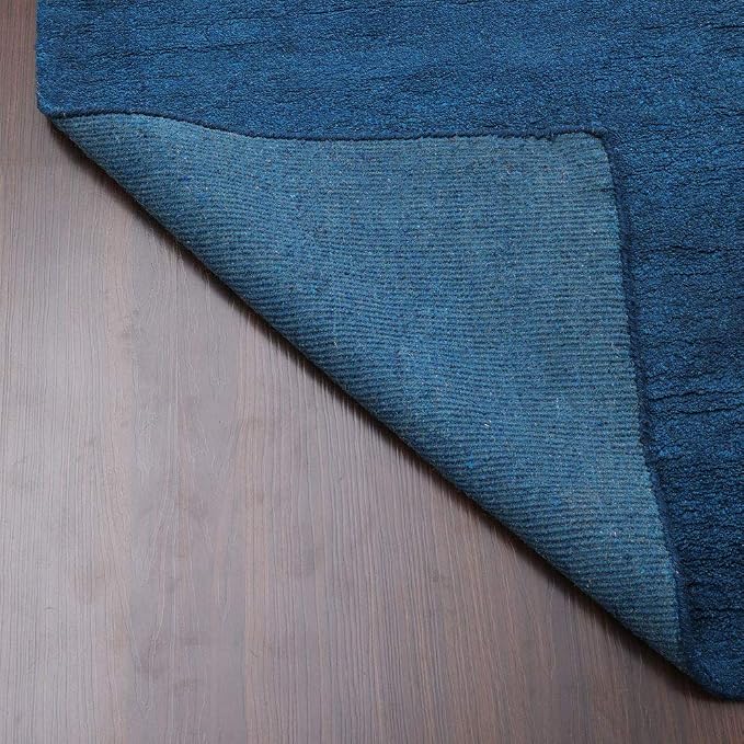 Rugsotic Carpets Hand Knotted Gabbeh Wool 5'x8' Area Rug Solid Blue L00111 - Image 8