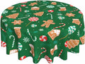 Green Gingerbread Man Round Tablecloth 60 Inch, Christmas Candy Cane by GJLNTRF