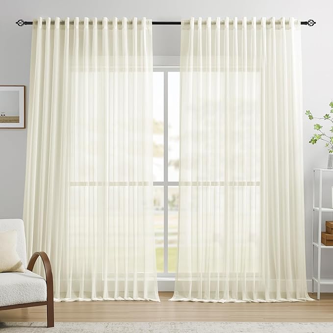 Dreaming Casa Ivory Sheer Curtains 96 Inches Long, Rod Pocket & Back Tab Light by DreamingCasa