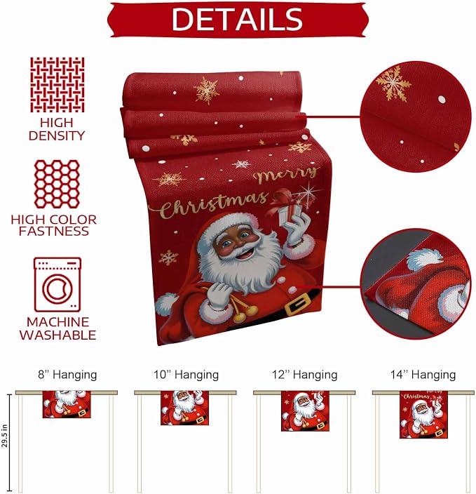 Black Santa Claus Table Runner, 18x72 Inch, Merry Christmas Table Runners Xmas - Image 5