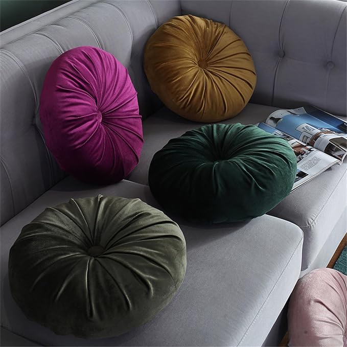 Round Throw Pillow Velvet Pumpkin Pleated Meditation Pillow Solid Color Home - Image 4