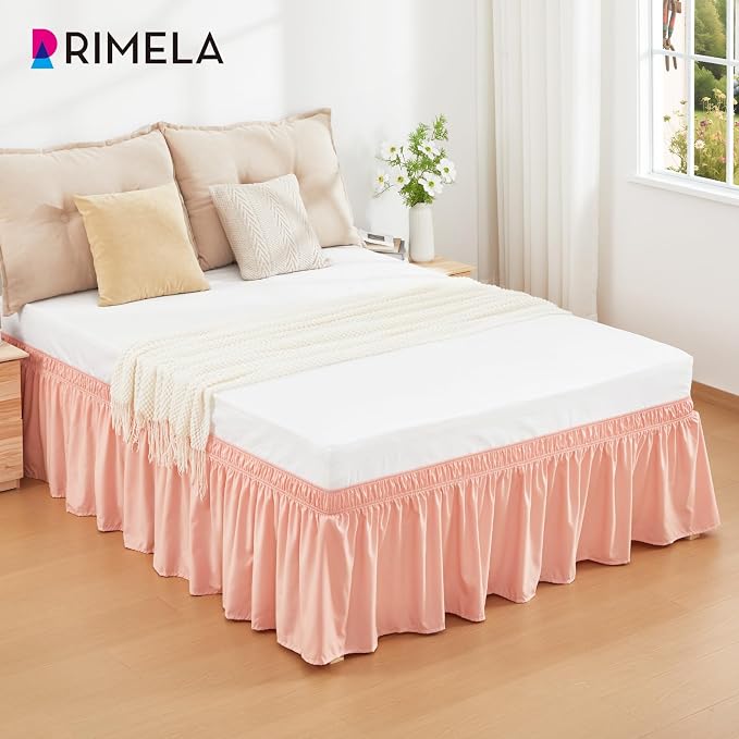 RIMELA Peachy Coral Bed Skirt Queen Size 18 Inch Drop, Elastic Bed Skirting - Image 9