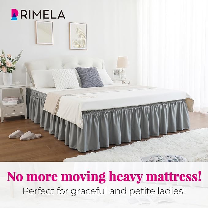 RIMELA Gray King Size Bed Skirt 25 Inch Drop, Elastic Bed Skirts Cal King Dust - Image 2
