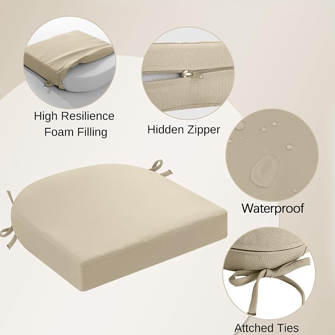 idee-home Outdoor Chair Cushions Set of 4, Thick 19" x 19" x 3" Outdoor Seat - Image 2