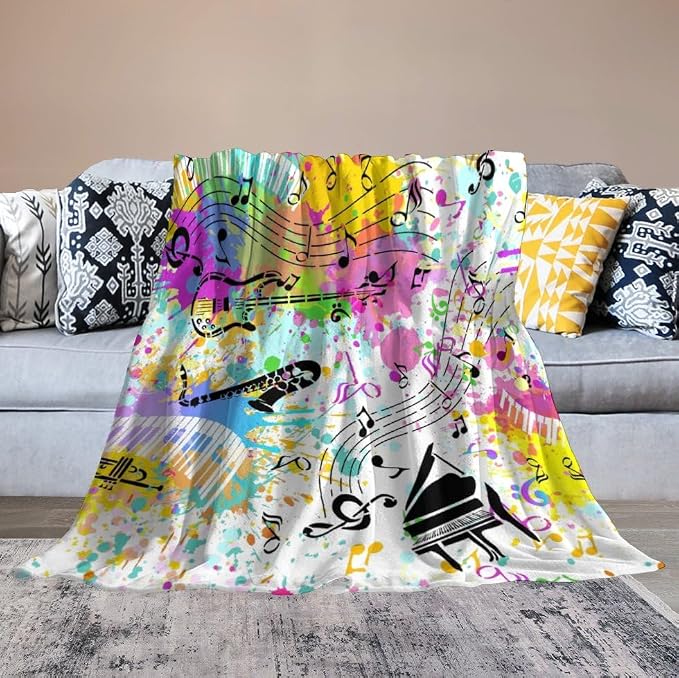 Music Blanket Colorful Graffiti Piano Keys Music Note Modern Abstract Art Print - Image 4
