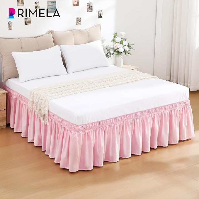 RIMELA Dusty Pink Bed Skirt King Size 18 Inch Drop, Wrap Around Elastic Bedskirt - Image 9