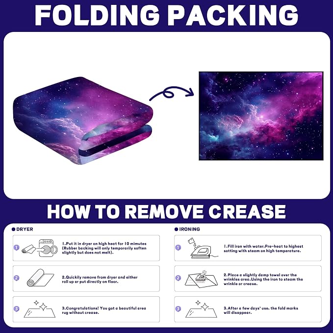 5' X 7' Purple Galaxy Rug Space Rugs Colorful Throw Rug Non-Slip Sun and Cloud - Image 3