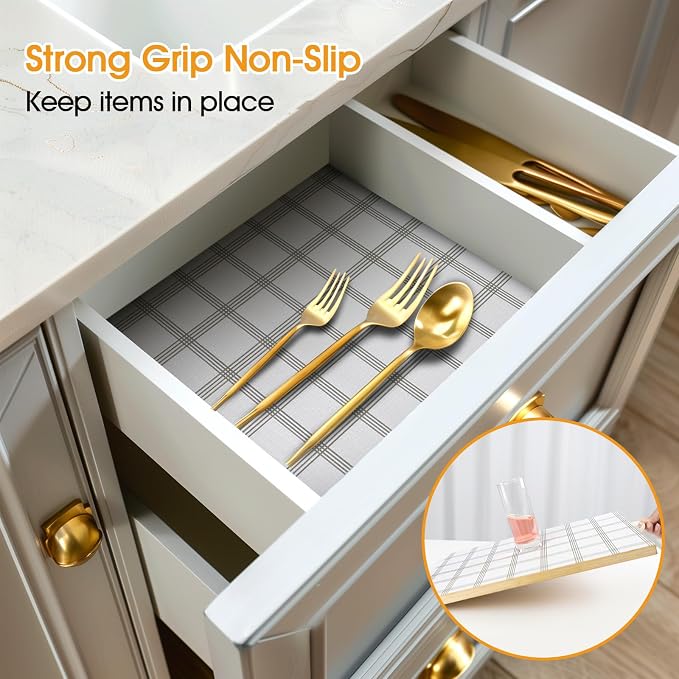Shelf and Drawer Liner for Kitchen Cabinets Non-Adhesive, Strong Grip Non-Slip - Image 2