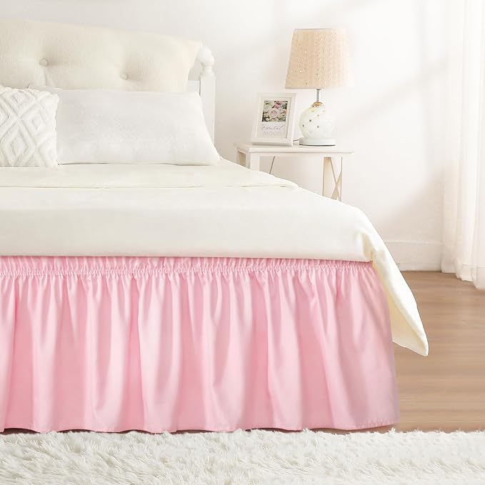 RIMELA Pink Bed Skirt Queen Size 15 Inch Drop Elastic Wrap Around Dust Ruffle by RIMELABedSkirt