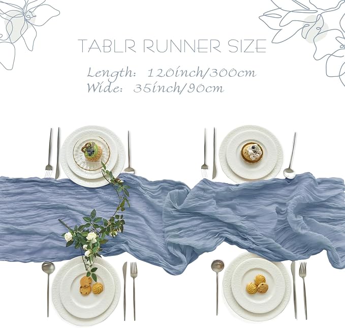 IVAPUPU 10 Pcs Cheesecloth Table Runner - 10ft Dusty Blue Boho Gauze Cheese - Image 3