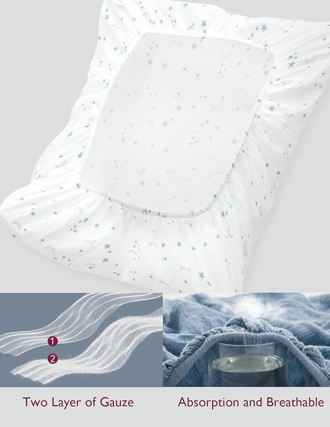 Momcozy Muslin Standard Fitted Crib Sheets, 2 Pack Soft Breathable Natural - Image 5