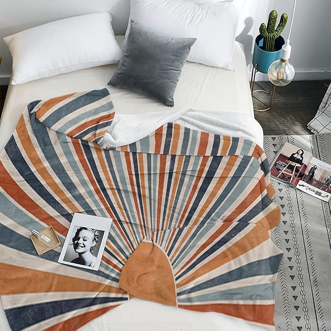 Boho Colorful Sunrise Throws Blankets Abstract Mid Century Modern Throw Blanket - Image 4