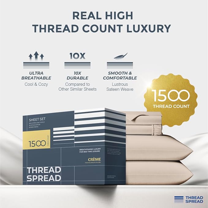 THREAD SPREAD 100% Egyptian Cotton Sheets Queen Size - Image 2