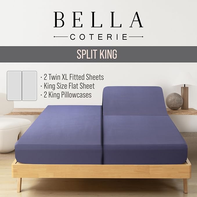 Bella Coterie Luxury Bamboo Viscose Split King Size Sheet Set | 2 Fitted Sheets - Image 2