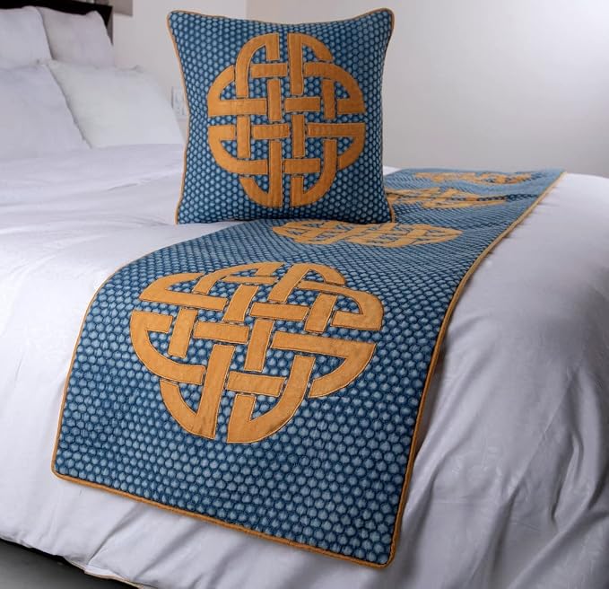 The HomeCentric Blue Bed Runner, Queen Size 74"x18" Decorative Bed Runner - Image 2