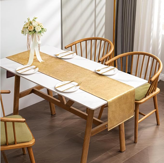 BALCONY & FALCON Gold Table Runner Lustrous Linen 14"x71" Water Resistant - Image 3