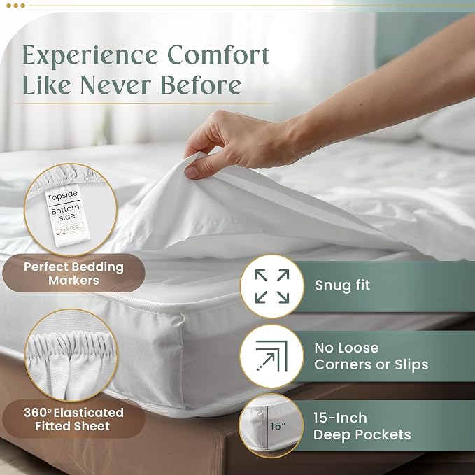 100% Egyptian Cotton Sheets Queen Size Bed Set, Deep Pocket Queen Sheet set - Image 3