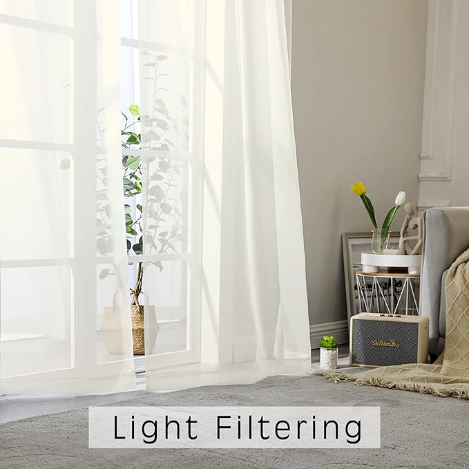 OVZME 2 Panels Ivory Sheer Curtains 72 Inches Length Window Treatment - Image 7