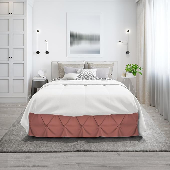 Nestl Pink Clay Bed Skirt Queen Size, Pinch Pleat Queen Bed Skirt, Hotel - Image 9