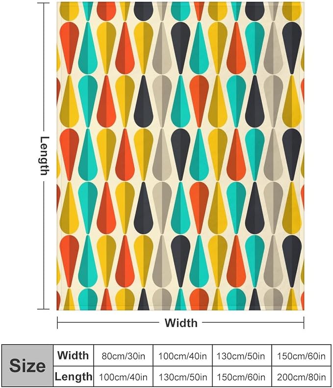 Mid Century Throw Blanket, Modern Drop Shape Retro Colors Boho Orange Teal - Image 2