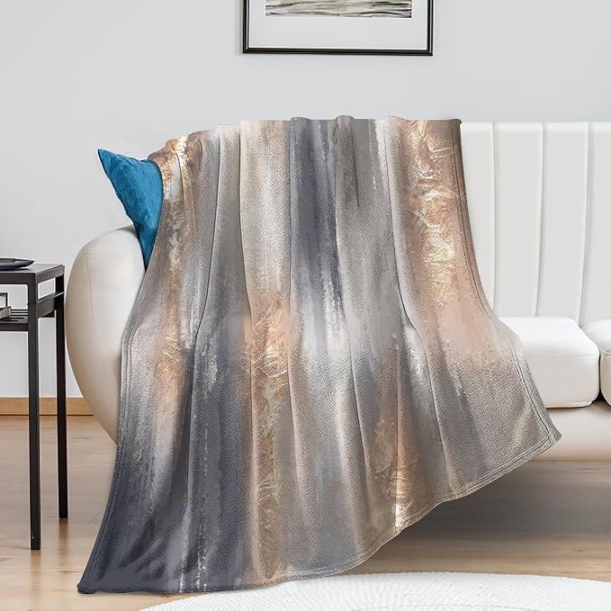Abstract Gradient Blanket, Modern Fashion Baroque Gold Grey Painting Strokes by Unknown