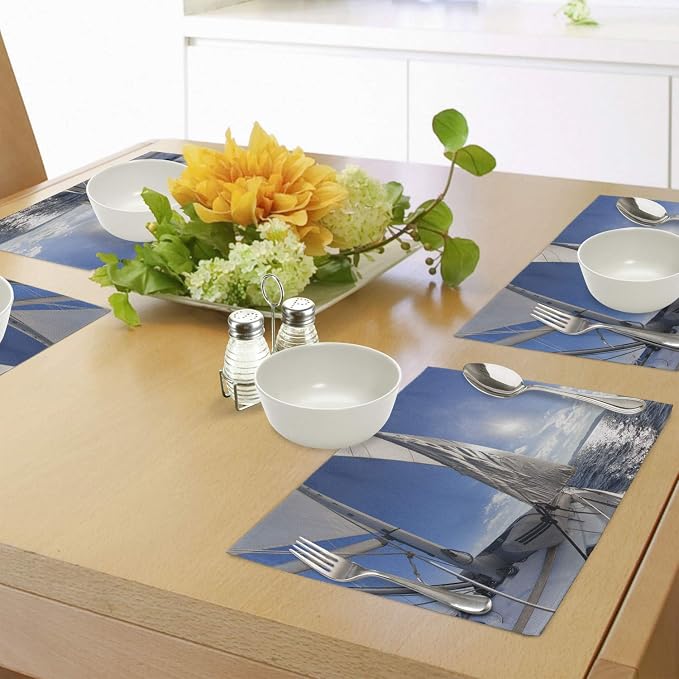 Ambesonne Sailboat Place Mats Set of 4, Sailing Boat in The Sea Maritime Speedy - Image 4