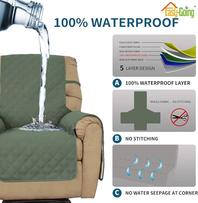 Easy-Going Sofa Slipcover Waterproof Recliner Chair Cover Non-Slip Fabric Couch - Image 4