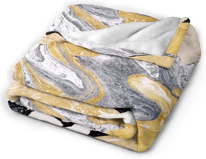 HGOD DESIGNS Gold Golden and Silver Marble Ink Abstract Painting Flannel Fleece - Image 4