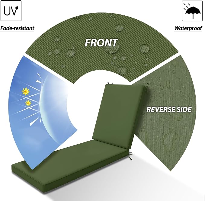 AAAAAcessories Outdoor Chaise Lounge Cushions, Waterproof, Fade-Resistant Patio - Image 3