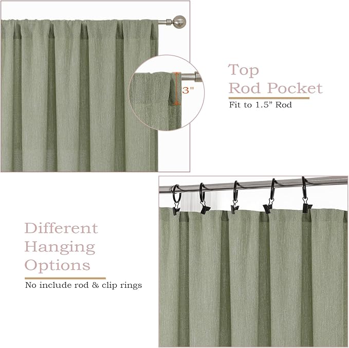 Simplebrand Sage Green Short Faux Linen Textured Cafe Kitchen Curtains 36 Inch - Image 3