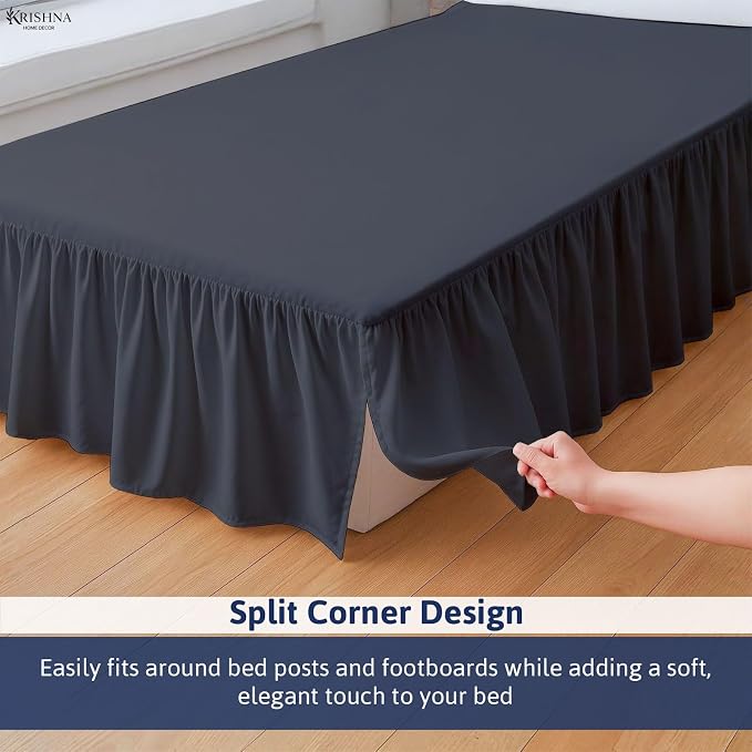 KRISHNA Ruffled Bed Skirt with Split Corners Full, 100% Microfiber Hotel Quality - Image 3