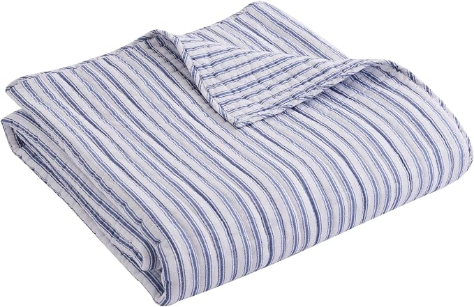 Levtex Home - Tobago Stripe Blue - Quilted Throw - 50x60in. - White by LevtexHome