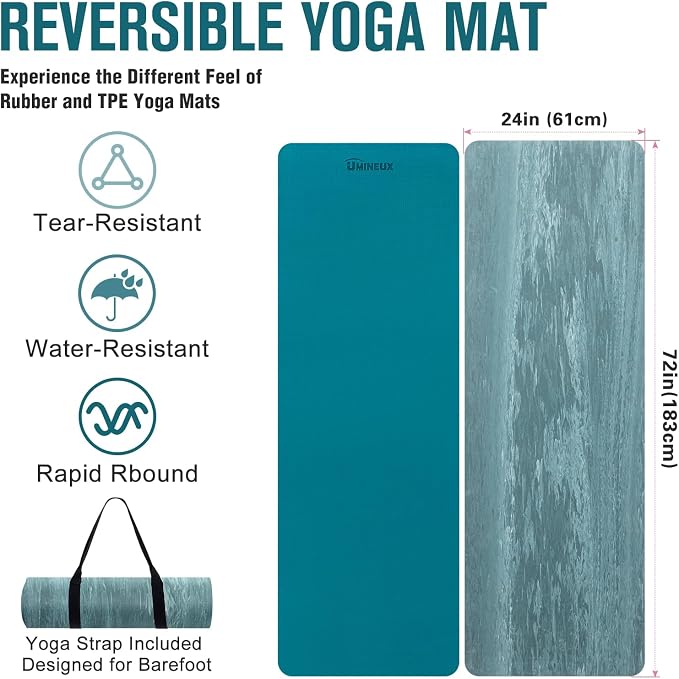 UMINEUX Extra Thick Yoga Mat, 2/5 Inch, Natural Rubber and TPE Non Slip Yoga - Image 5
