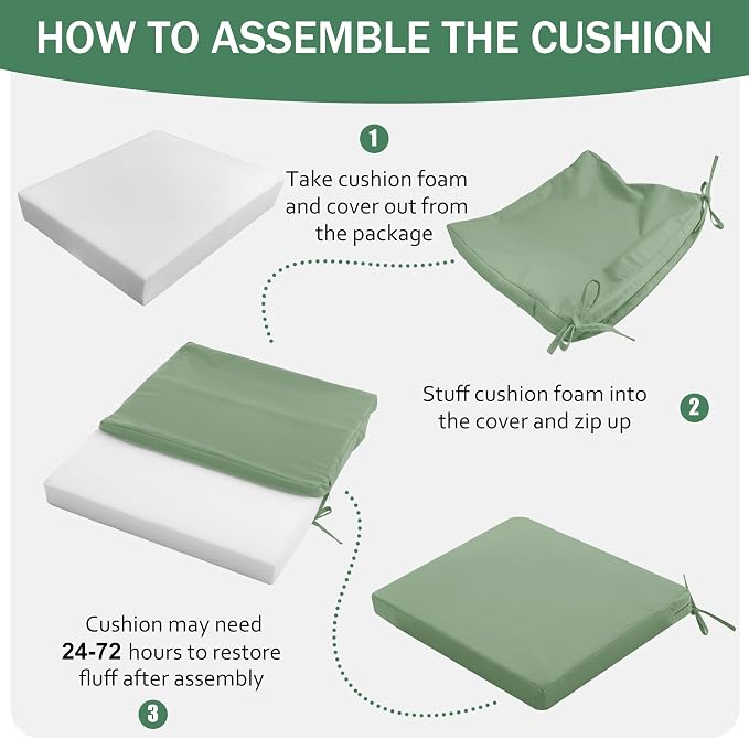 Outdoor Chair Cushions Set of 2: Waterproof & Fade Resistant Deep Seat Cushion - Image 8