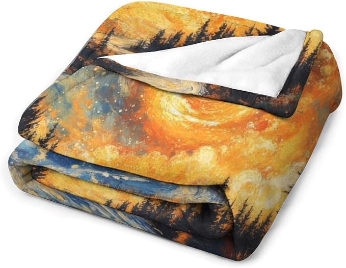 Magic Forest Blanket, Abstract Art Oil Painting Dreamworld River Jungle Sunset - Image 4