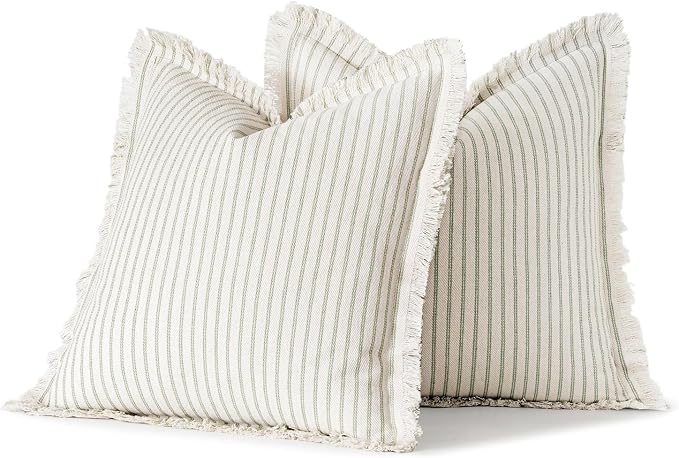MIULEE Pack of 2 Sage Green Pillow Covers 26x26 Inch Striped Farmhouse Couch - Image 6