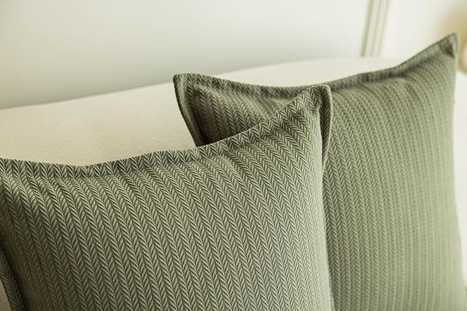 Set of 2 Cozy Striped Herringbone Flange Throw Pillow Covers, Aesthetic - Image 5