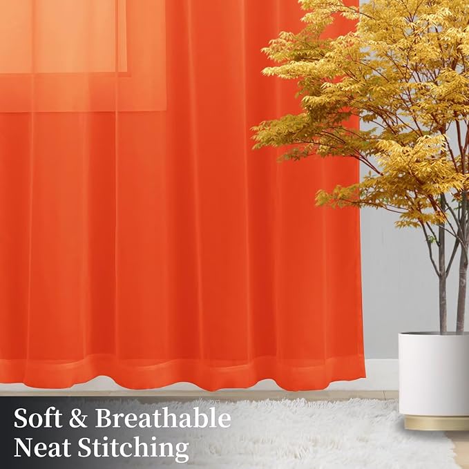 Sheer Curtains 54 Inches Long 2 Panels, Rod Pocket Short Curtain - Image 8