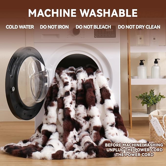 Cow Print Heating Throw Blankets Luxurious Western Soft Bubble Faux Rabbit Fur - Image 6